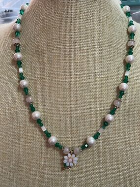 Artisan Green Crystal and Glass Flower Necklace